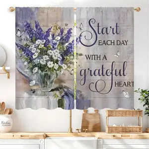 Purple Lavender Floral Kitchen Curtains Abstract Lilac Flower Farmhouse Vintage Inspirational Jesus Small Short Cafe Window Drapes Treatment Country Bathroom Bedroom Decor( 27.5W X 39L Inch 2 Panels)