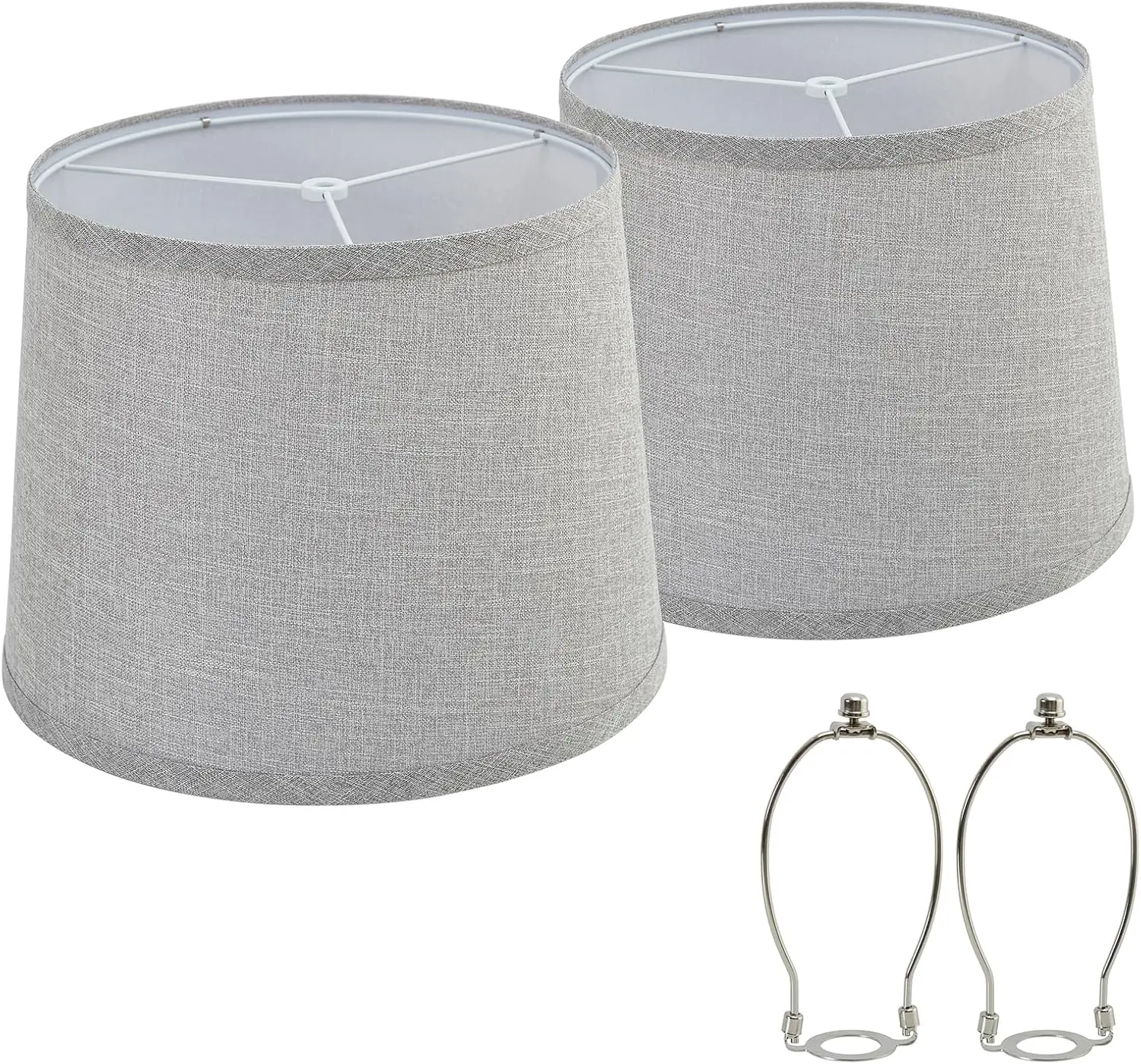 Grey Lamp Shades Set of 2, Drum Lampshades, Lampshade 10 Inches Height, Lampshades for Table Lamp, Floor Lamp, Pendant Light, Lamp Shade Harp Holder Included
