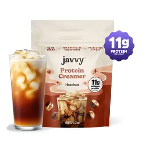 Javvy Hazelnut Protein Coffee Creamer - Grass Fed Pasture Raised Collagen - Hair, Skin & Nail Support,Energy-Boosting MCTs, Keto Friendly, Lactose Free & Gluten Free, No Added Sugar, 11g of Protein