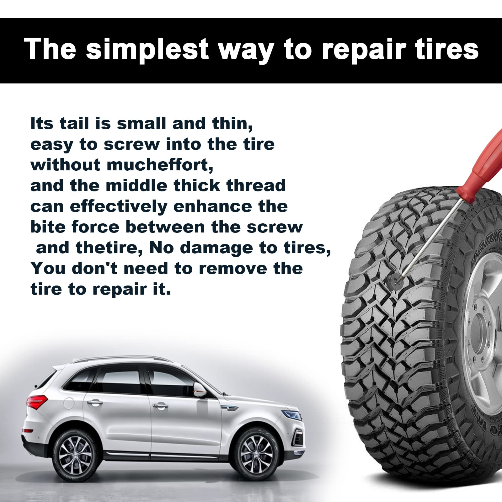 60PCS Tire Repair Rubber Nail Kit, Vacuum Screw In Tire Plugs, Fast Self-Service Wheel Nail Plug Repair Kits, Suitable for Car, Motorcycle, Truck, Tractor Tire Puncture Repair