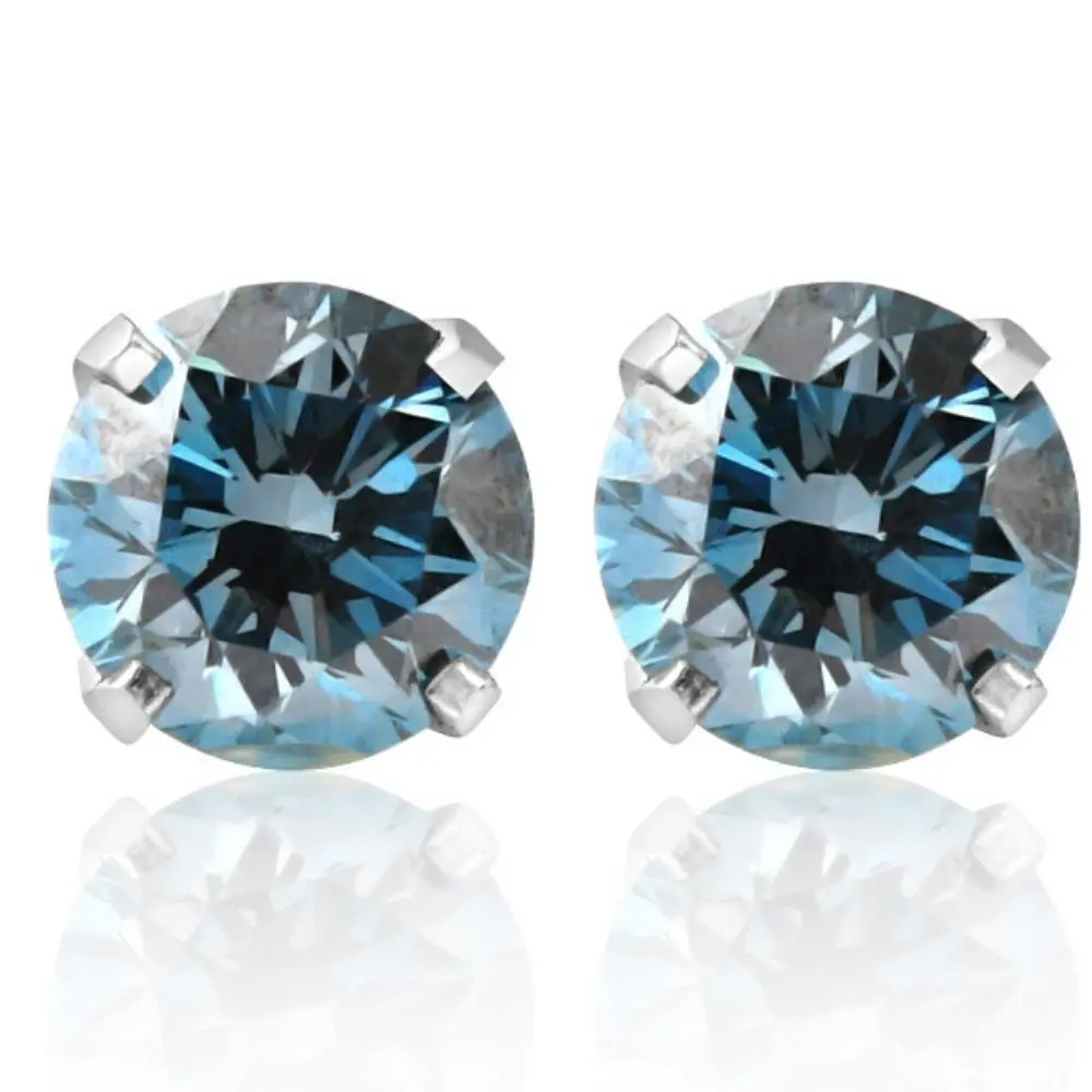 3/4Ct Blue Diamond Studs in 14k White Gold Lab Grown