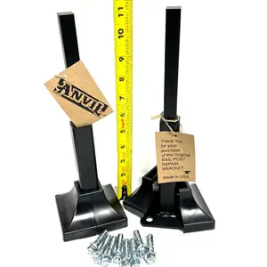 ANVIL'S 1" Outdoor Step Handrail Repair Brackets 2 pk for Loose Railings Post 6" Steel Grip Rail Mount for Wrought Iron Metal Rails No Welding slips inside rails 1" square hollow post includes Black/Covers & Bolts!