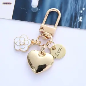 Cute Camellia Pearl Keychain for Women, Fashion Alloy Love Letter Bag Charm Pendant, Stylish Purse Charm Accessory for Handbag, Backpack, Car Keys, Earbuds Case and Gift