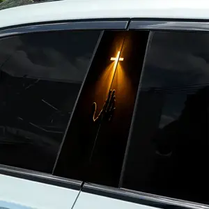 2-Piece cross glowing golden creative sticker, smooth self-adhesive plastic B-pillar door sticker, durable vinyl protective film, suitable for external accessories, easy DIY installation