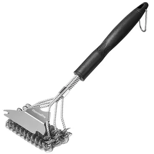 ThermoPro Bristle-Free Grill Brush Stainless Steel Heavy Duty Scraper for All Grills Safe Durable BBQ Cleaning Tool with Efficient Scraper Home Essential Cast Iron Burger Press Utensils - Metal