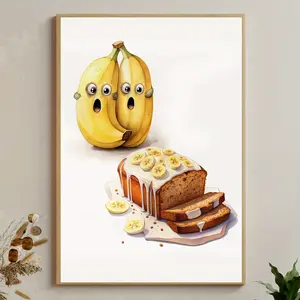 One Piece of Unframed Modern Art Featuring Whimsical Banana Bread Watercolor Canvas Poster for Kitchen Decor Cartoon Style Wall Art Ideal for Festivals Bedrooms Offices