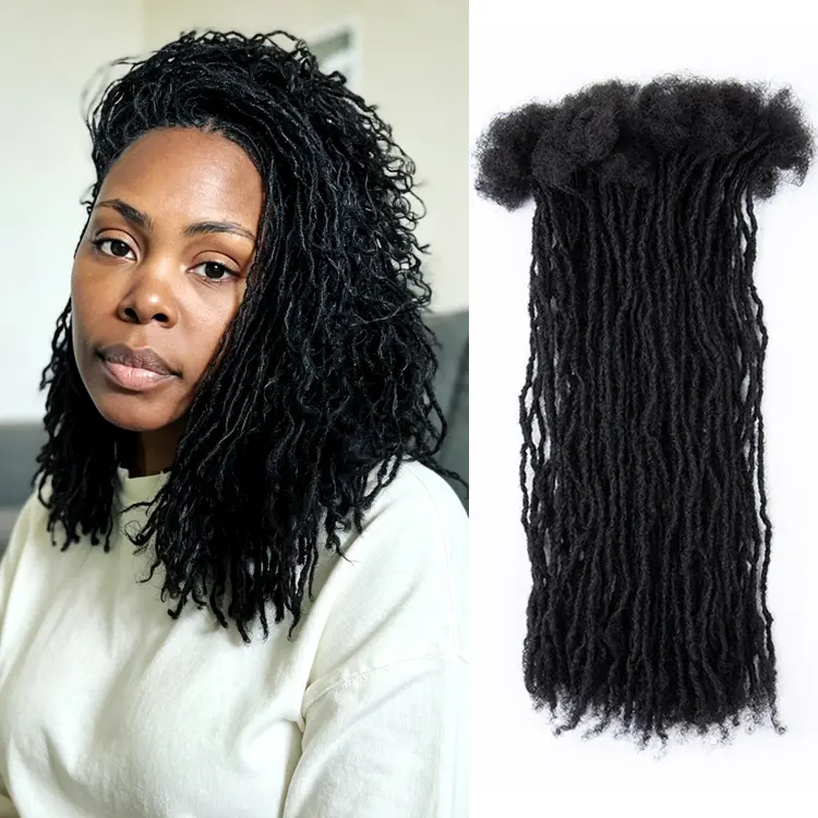 Obeani Human Hair Sister Locs Extensions, Natural Black Interlock Locs, Handmade Micro Dreadlocks with Curly Ends, Fluffy Afro Kinky Bulk, Hand Made Braids, Dreadlock Work