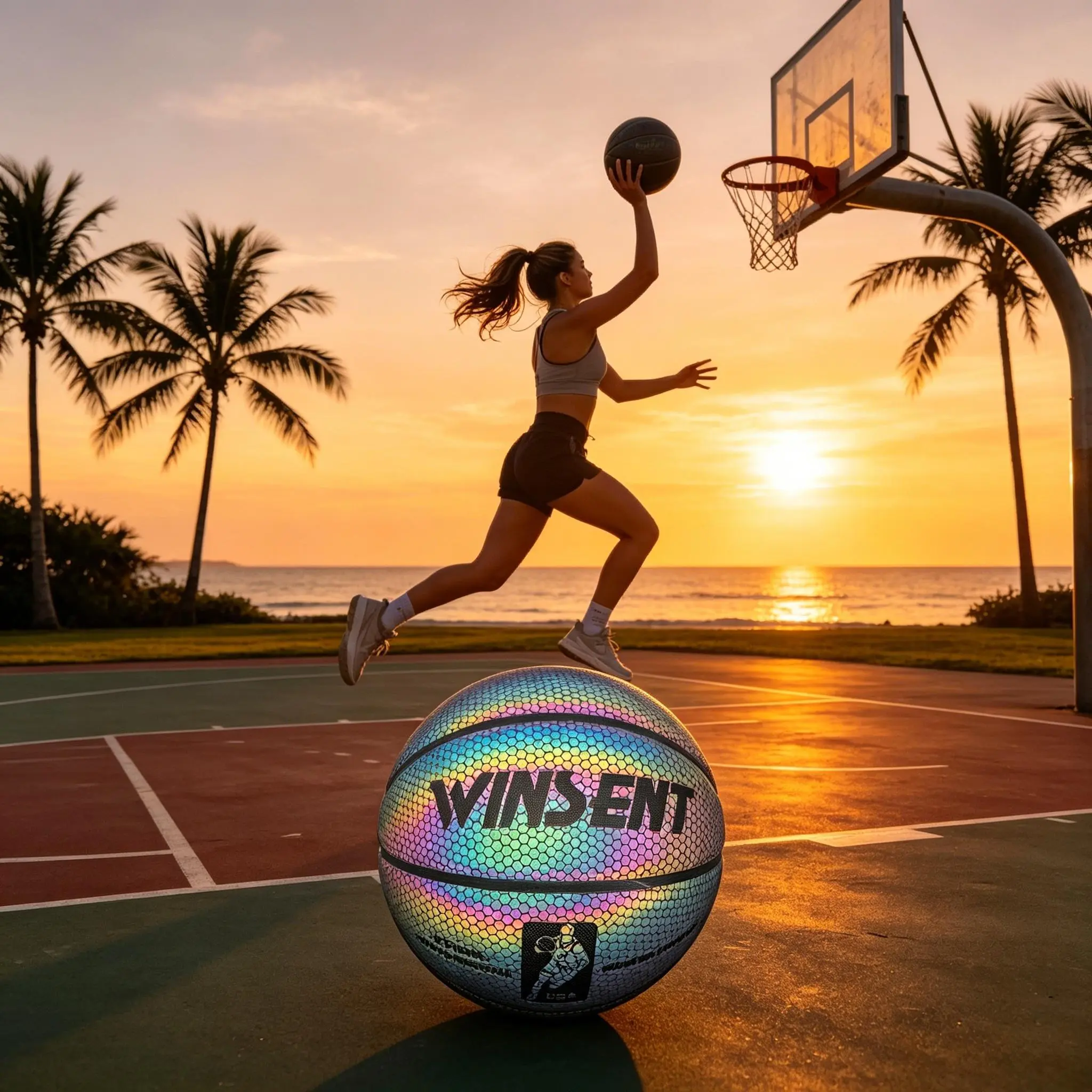 Unisex Holographic Color-Shifting Reflective Synthetic Leather Basketball, Honeycomb Textured Anti-Slip Grip Wear-Resistant Official Size for Adults, Street Play Indoor-Outdoor Ball with Excellent Elasticity, Holiday & Birthday Gift Idea