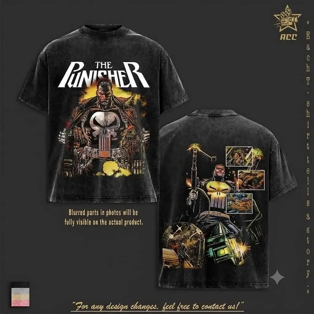 Vintage The Punisher Skull Soldier Graphic Cotton Washed Shirt, Dark Tactical Comic Anti Hero Style Streetwear Washed T-Shirt, Retro Skull Superhero Oversized Unisex Graphic Apparel, Gift for Him, Gift for Fan, Comic Lover Shirt