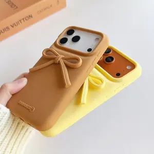 Minimalist Puffer Jacket Design Smartphone Case with Bow Accent, Solid Color Cellphone Cover for Korean Ins-Vibe Fashion, Compatible with iPhone 17/16 Pro Max,15,14,13 Mobile Phone Accessories Casing