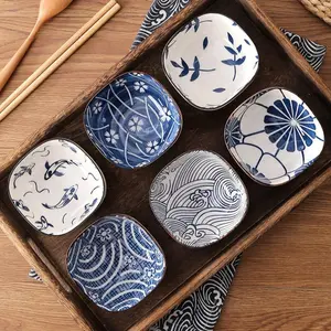 Ceramic Dipping Bowl Set, 6 Counts/set Various Patterns Dipping Bowl with Sauce Dish, Multifunctional Bowl for Home and Restaurant, Ceramic Pasta Bowls