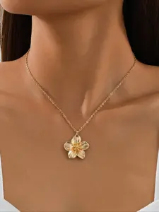 Flower Design Pendant & Chain Statement Necklace for Women, Dainty Elegant Necklace, Fashion Jewelry for Party, Daily Clothing Decor, Exquisite Jewelry Gift, Trendy Charm Necklaces for Birthday Gift, Non Tarnish Jewelry, Fashion Jewelry Accessories