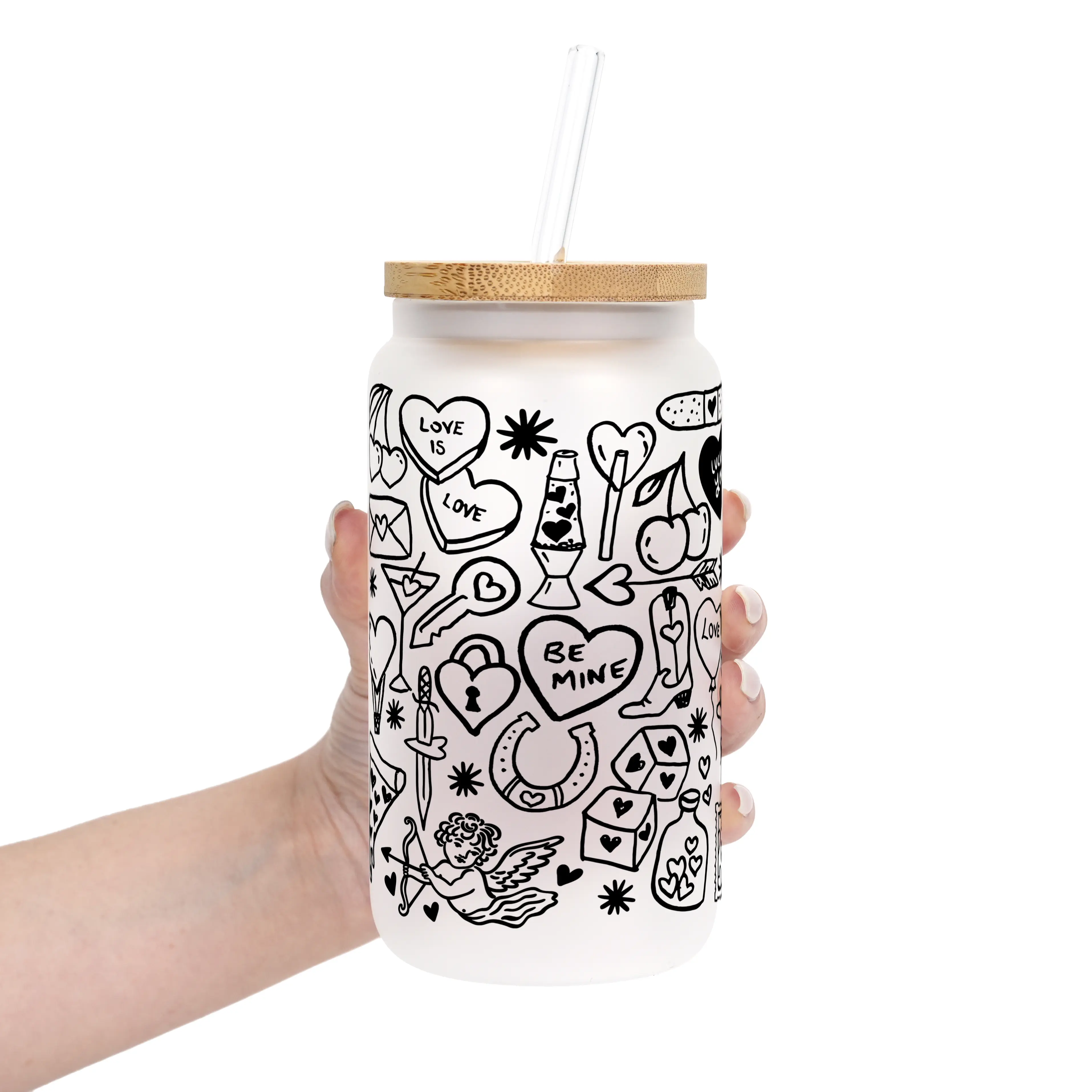 Tiny Tattoos Black Version 40oz Glass Tumbler with Lid and Straw, Iced Coffee Drinkware, Gift for Her, Acrylic Tumbler, water bottle for women, iced coffee cup, Reusable, Water Bottles