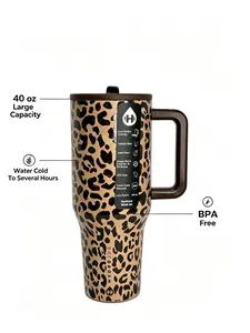 HydroJug Savanna Leopard 40oz Traveler Classic Brown Leopard Print Tumbler with Triple-Wall Insulation Flip Straw Lid for All-Day Hydration Portable Drinkware Mug Flasks Bottled Reusable Stylish