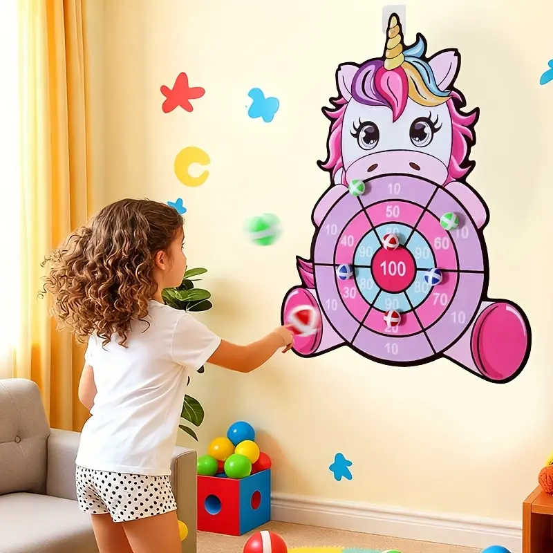 Large Unicorn-Theme Sticky Ball Dartboard Toy for Children 3 Years and Above - Velvet Fabric, Indoor-Outdoor Interactive Game, Ideal for Halloween Celebrations
