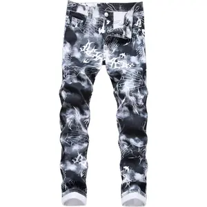 Men'S Skinny Stretch Jeans Fashion Printed Slim Fit Jeans Comfort Flex Waist Casual Pants RIPIUM