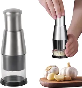 Manual Food Chopper, Compact Mini Dicer Stainless Steel Pressed Garlic Chopper, Functional Manual Garlic Press for Mincing Chopper Potato, Slicing Peppers and Onions