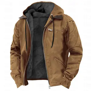 2025 Solid Color Hooded Cotton Jacket Casual Men's Clothing