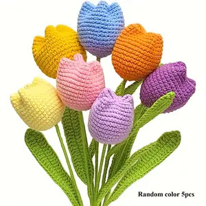 5 Pcs Artificial Tulip Flowers, Handmade Crochet Bouquet, Desktop Centerpiece Decor, Mother's Day Gift, Birthday Gift, Valentine's Day Gift