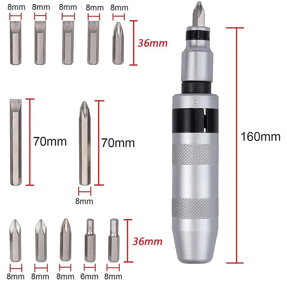 13-Piece Professional Hand Impact Screwdriver Extractor Set - Manual Stripped Screw Remover with Metal Case, High Torque Impact Tools for Automotive Users