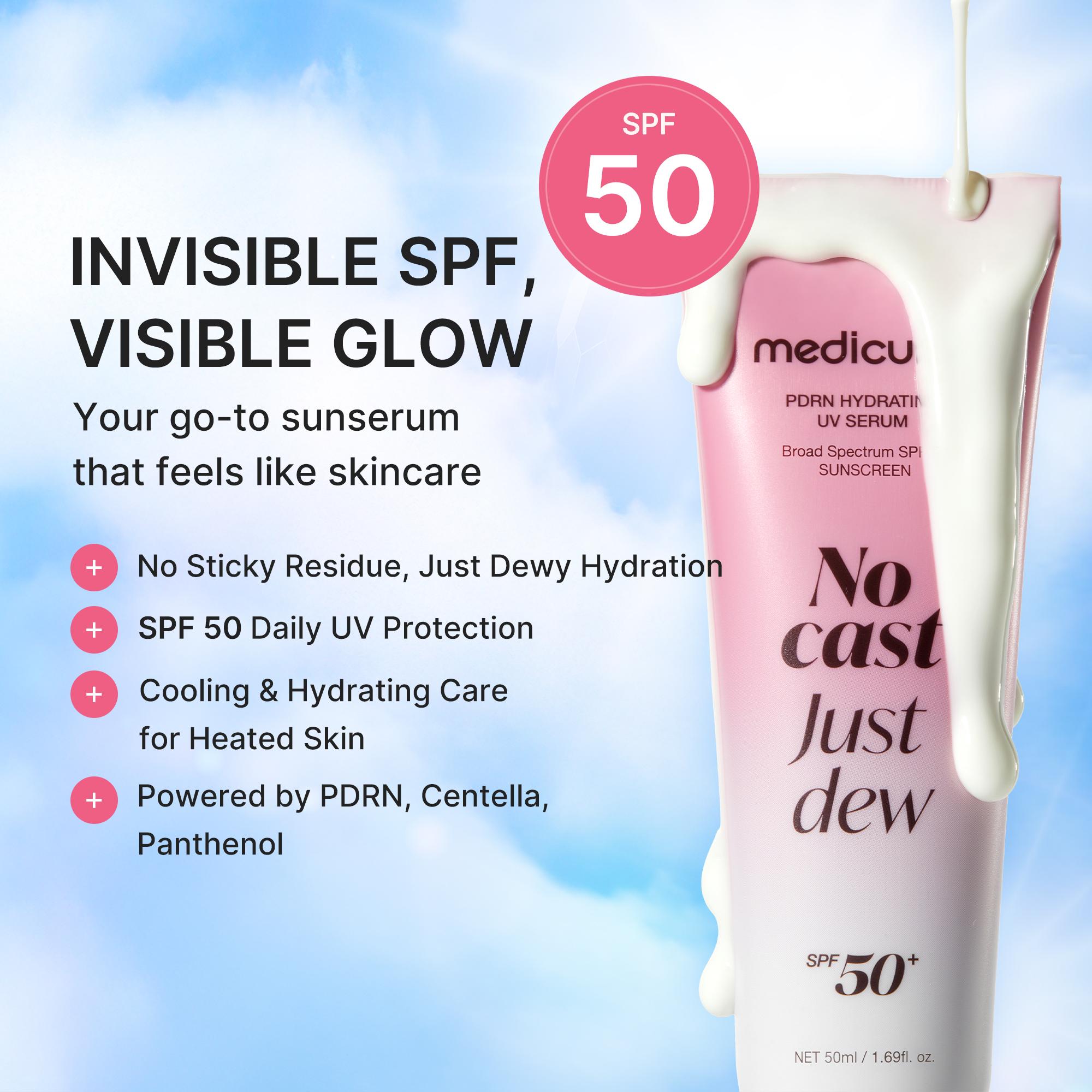 [NEW] [medicube] No Cast Just Dew PDRN Hydrating UV Sun Serum | Daily Lightweight Sunscreen SPF 50 | PDRN, Panthenol, Centella| Gentle Moisturizing Suncare For Daily Use for All Skin Types (50ml)