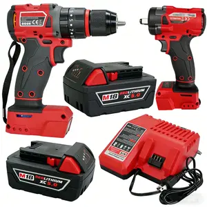 MILWAUKEE Electric Wrench & Impact Drill Combo Set, 18V Brushless 300N High Torque, Forward Reverse Adjustable, Compatible with Milwaukee M18 DCF880 Battery for Garage DIY Auto Maintenance kit
