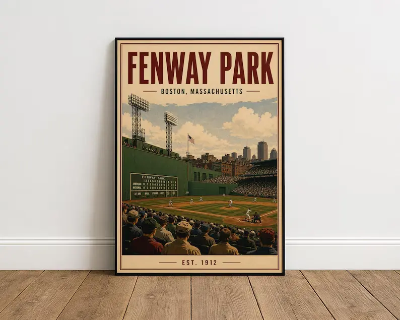 (unframed) Poster Fenway Park Poster, Boston Baseball Stadium Print, Red Sox Wall Art, Vintage Baseball Decor, Baseball Fan Gift, Boston Sports Print dormessentials