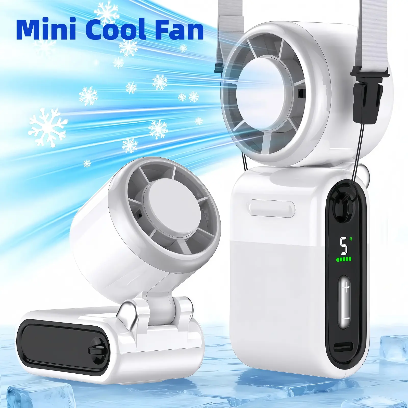 Portable Handheld Turbo Fan - 5-Speed USB Rechargeable Mini Cool Fan with Lanyard, Foldable Pocket Design for Travel, Outdoor Use, Summer Gifts for Adults campingessentials