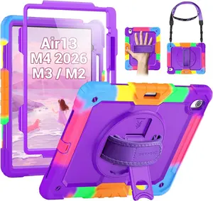 For iPad Air 13 Inch Case M4 / M3 / M2 (2026/2025 / 2024), Heavy Duty Shockproof Protective Case with Screen Protector, Rotating Stand, Hand/Shoulder Strap and Pen Holder