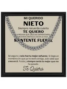 To My Grandson Stainless Steel Cuban Chain Necklace with Message Card and Gift Box Gift for Grandson from Grandma/Grandpa, Encouragement Quote, Birthday Graduation Present