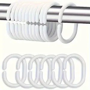 20pcs C-shaped Shower Curtain Hook, Simple Multifunctional Plastic Curtain Hook, Suitable for Bathroom Wardrobe Cabinet, Bathroom Accessories