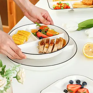 3 Grid Divided Plate, 1 Count Modern Simple Breakfast Plate, Household Dinner Plate, Salad Serving Plates, Kitchen Accessories, Home Supplies