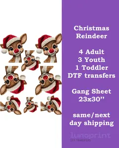 Christmas Reindeer DTF Transfers Gang Sheet