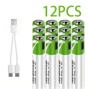 AAA Cells AAA Battery, USB/Type-C AAA Lithium Rechargeable Battery, High Capacity 1.5V 500mAh 750mWh Rechargeable Lithium Battery, 1.5 Hour Fast Charge, 1200 Cycles with Type-C Port Cable, Constant Output, with Charging Cable