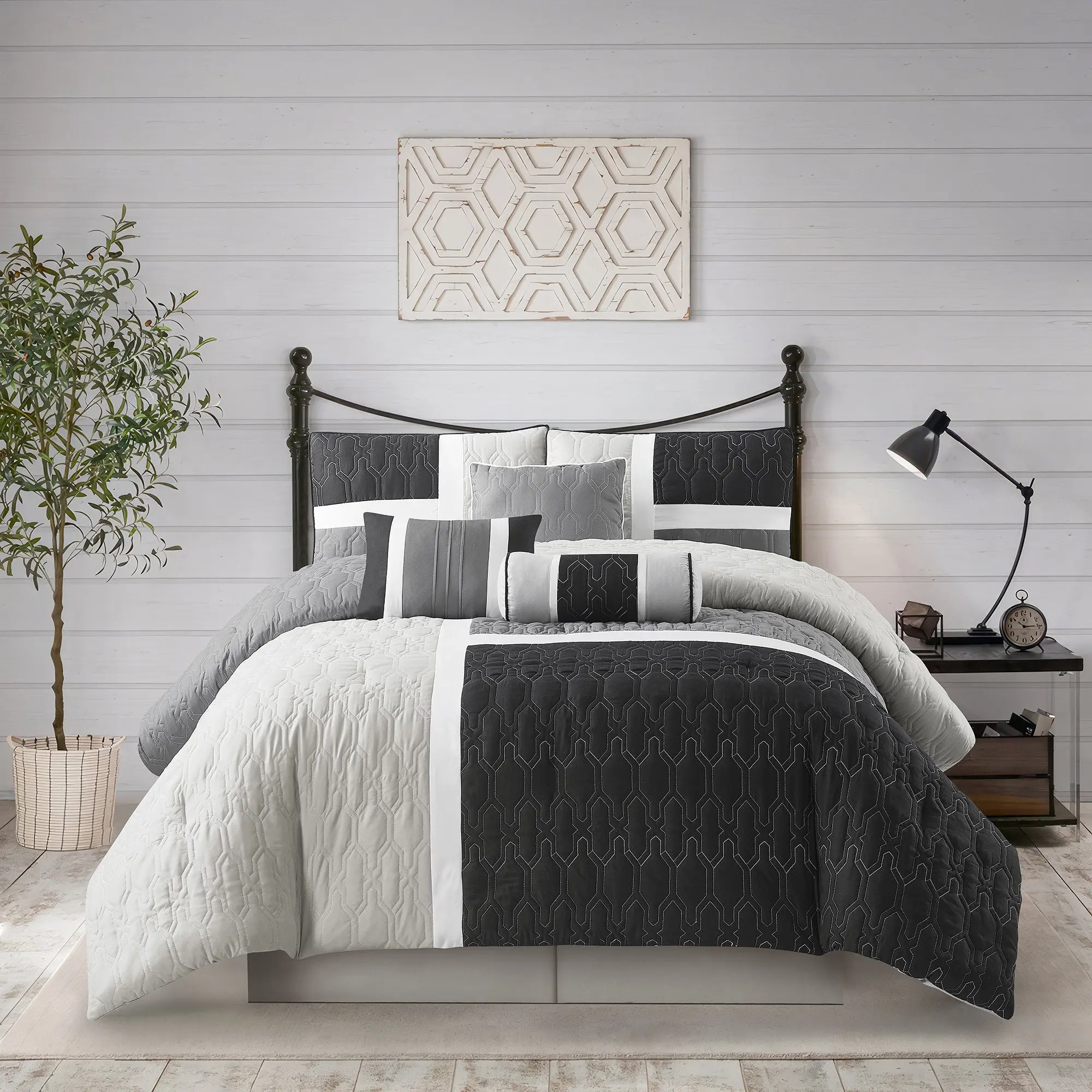 Natalia 7 Piece Comforter Set, Grey