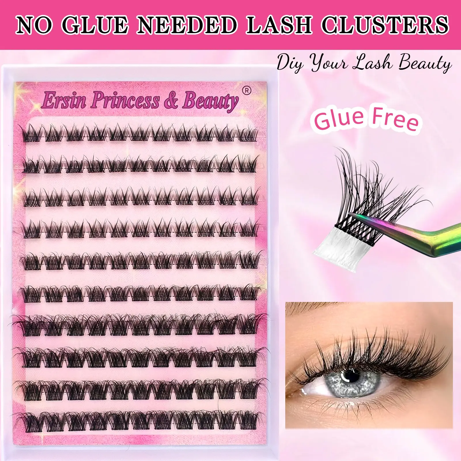 110 Pairs Self-Adhesive False Eyelashes, Volumized Fake Eyelashes, 3D Voluminous Mixed Lengths 8-16mm, Natural Curl, Anime Style, Portable Travel Pack, Cosplay Gift, Asian Doll Glueless Lashes Clusters, DIY Lash Clusters
