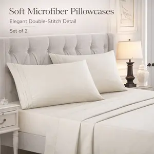 Artistic Home Textiles –Soft Luxury Microfiber Pillowcases with Elegant Double Stitch Trim 2-Pack Multiple Colors Standard & King Sizes Machine Washable