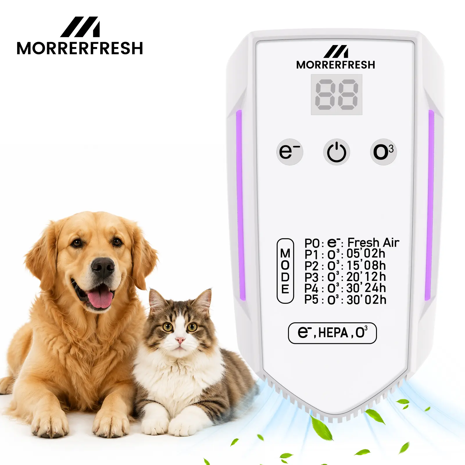 Morrerfresh 3-in-1 Pet Air Purifier for Cats and Dogs, Portable Odor Control Air Cleaner for Home, Car & Pet Areas