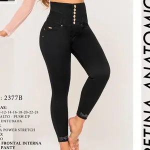 2377 negro borde en bota 6 botones Black Pants Jean Bottom Style