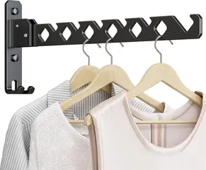 Wall Mounted Clothes Drying Rack, Wall Clothes Hanger Foldable, Laundry Hanger Hook for Bathroom, Wall Clothes Rack Indoor, Perfect for Small Spaces, Matte Black dancrul