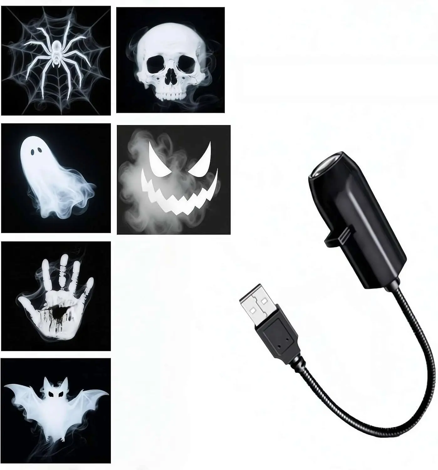 6-Piece White Halloween LED Projector Lights - 6 Patterns Spooky Wall Mount Home Decor, Compact 28x2.6cm, Easy Setup for Indoor-Outdoor Walls Windows, Festive Holiday Ornaments, Six Pieces
