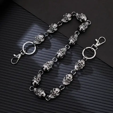 Men's Heavy Skull Goth Waist Jewelry - Punk Gothic Metal-Coated Rock Belt, Alternative Grunge Chain-Accent Jeans Accessory for Bikers