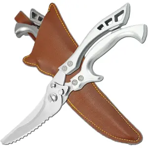 Professional Heavy Duty Kitchen Scissors - Spring Loaded Ultra Sharp Stainless Steel Multipurpose Poultry & Cooking Shears for Bones, Meat, Chicken, Fish, Turkey, Vegetables,Dishwasher Safe Cutting Kitchenware Set,Handles silver