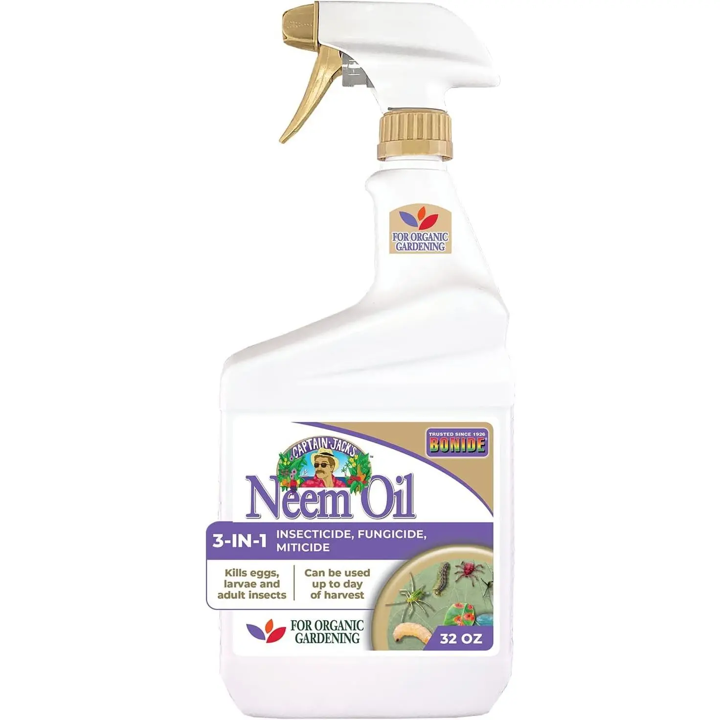 Bonide Captain Jack's Neem Oil 32 oz Ready-to-Use Spray - Organic Gardening Multi-Purpose Fungicide, Insecticide, Miticide