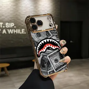 Flex Harder with This Shark Bite Just Leveled Up with This Shark & Money Case For IPhone 17 16 15 14 13 12 11 PRO PLUS MAX AIR Four-corner Drop-proof Transparent Casual Soft Silicone patternfull protection case floral pattern Mobile Phone Case