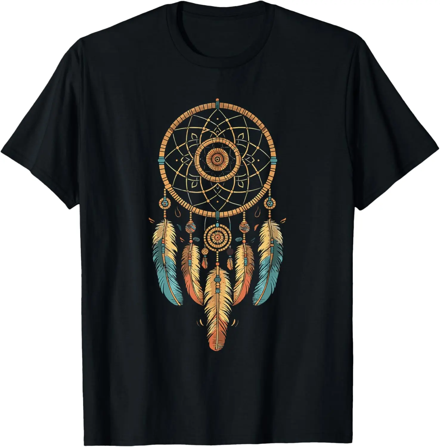 Women's Vintage Tribal Dream Catcher Graphic T-Shirt - Round Neck, 100% Cotton Distressed Print, Short Sleeve, Loose-Fitting, Pull On, All Seasons Everyday Streetwear, Wide Size Range Including XX-Large, Graphic T Shirts