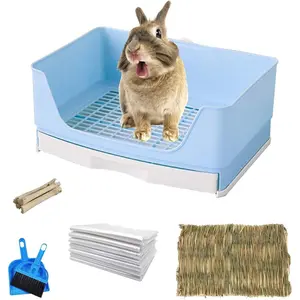 Bunny Litter Box,Large  Litter Box with Drawer Grate, Pet Toilet Potty Trainer Corner Toilet Hedgehog Litter Pan Box for Guinea Pig Chinchilla Hamster Ferret