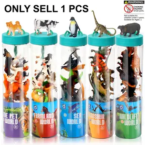 Realistic Animal Model Set with Cylinder for Kids, Fun Farm Ocean Forest Animals, Perfect Cake Decorations for Parties & Gifts