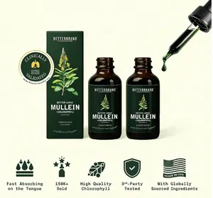 Betterbrand Mullein Leaf & Chlorophyll Drops - Healthcare Lung Detox, Mucus Cleanse, Clinically Studied Natural Liquid Herbal Supplement (30 Servings)