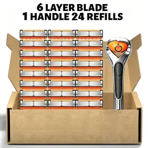LIEXAS 6-Layer Razor Kit for Men & Women, Includes 24/48 Sharp Replacement Blades & 1 Handle. Comfortable & smooth for daily shaving, ideal for head shaving and bikini trimming.
